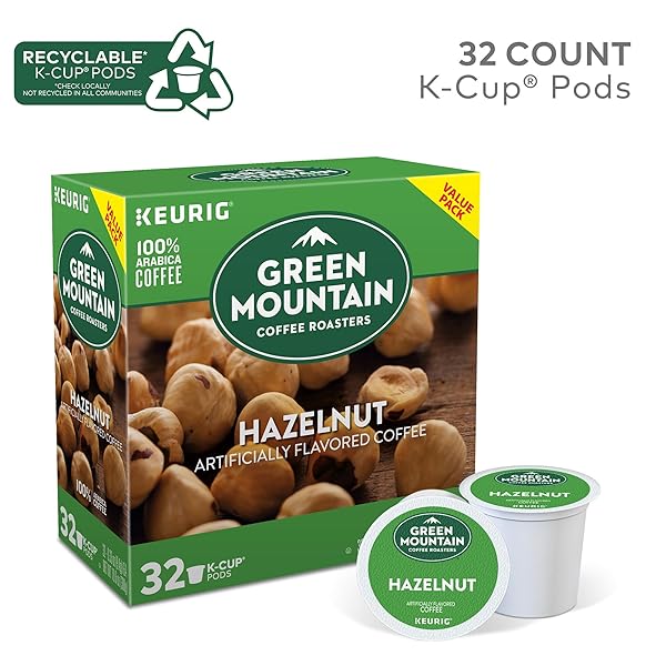 GREEN MOUNTAIN COFFEE ROASTERS HAZELNUT KEURIG SINGLE-SERVE K-CUP PODS, LIGHT ROAST COFFEE, 32 COUNT