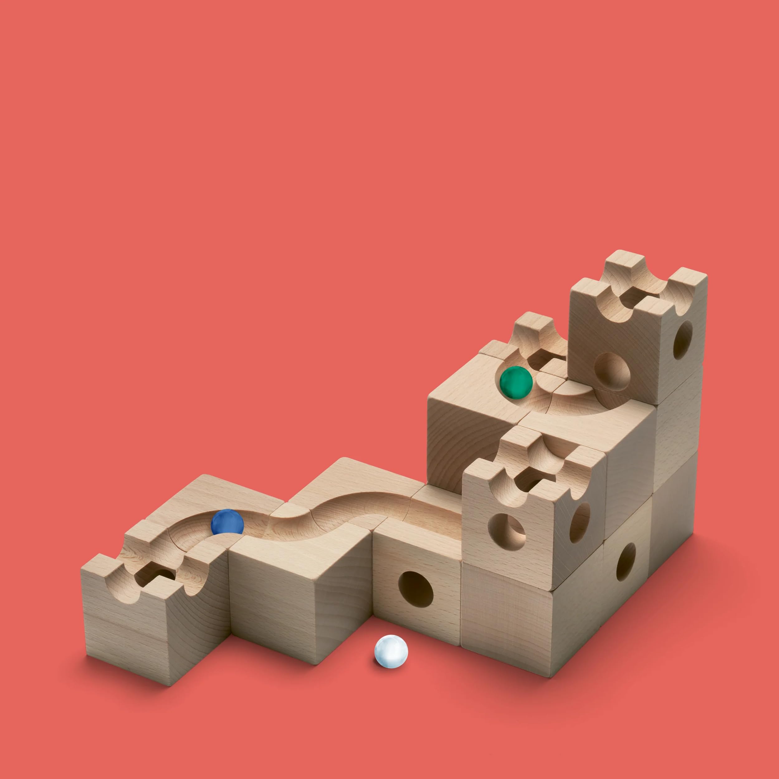 Cuboro Tunnel - Extra Set for Marble Runs with Tunnels & 5 Marbles - Beech Wood - Ages 4+