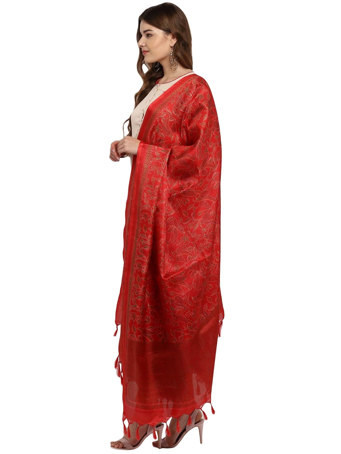 applecreation women's khadi silk dupatts with jhallar (freesize_red_khdpt107a)