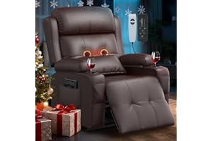 TOMOSLTER Home Theater Seating Power Recliner Chair, Massage Reclining Sofa with Cup Holders, Wall Hugger RV Recliners,145° Adjustable Recline & Pockets for Movie Room(Brown, Single Chair)