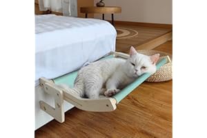 Magoleo Cat Window Perch, Cat Window Bed&Seat for Large Indoor Cats Inside, Easy to Adjust&Assemble Cat Bedside Hammock for Windowsill, Bedside and Drawer (Cyan, Large)