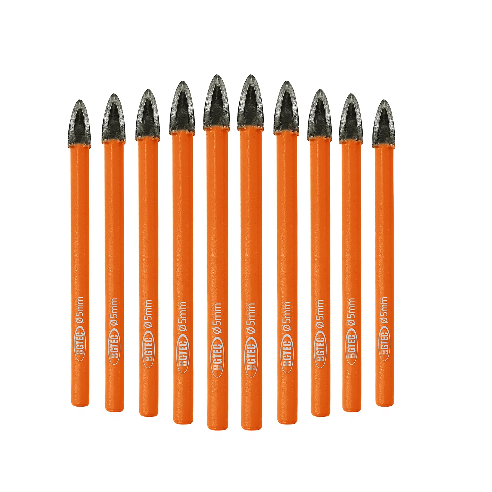 Carbide Tip Drill Bit-BGTEC Wood Drill Bits, 10pcs 5mm Round Shank Carbide Drill Bits for Wood Plastic Masonry Brick Granite