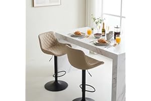 YOUTASTE Khaki Bar Stools Set of 2 Adjustable Counter Height Barstools Faux Leather Bar Stool with Back Swivel Modern Metal D