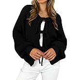 MASCOMODA 2025 Bow Tie Front Cardigan Sweaters for Women Fall Winter Oversized Long Sleeve Open Front Chunky Sweater Coats