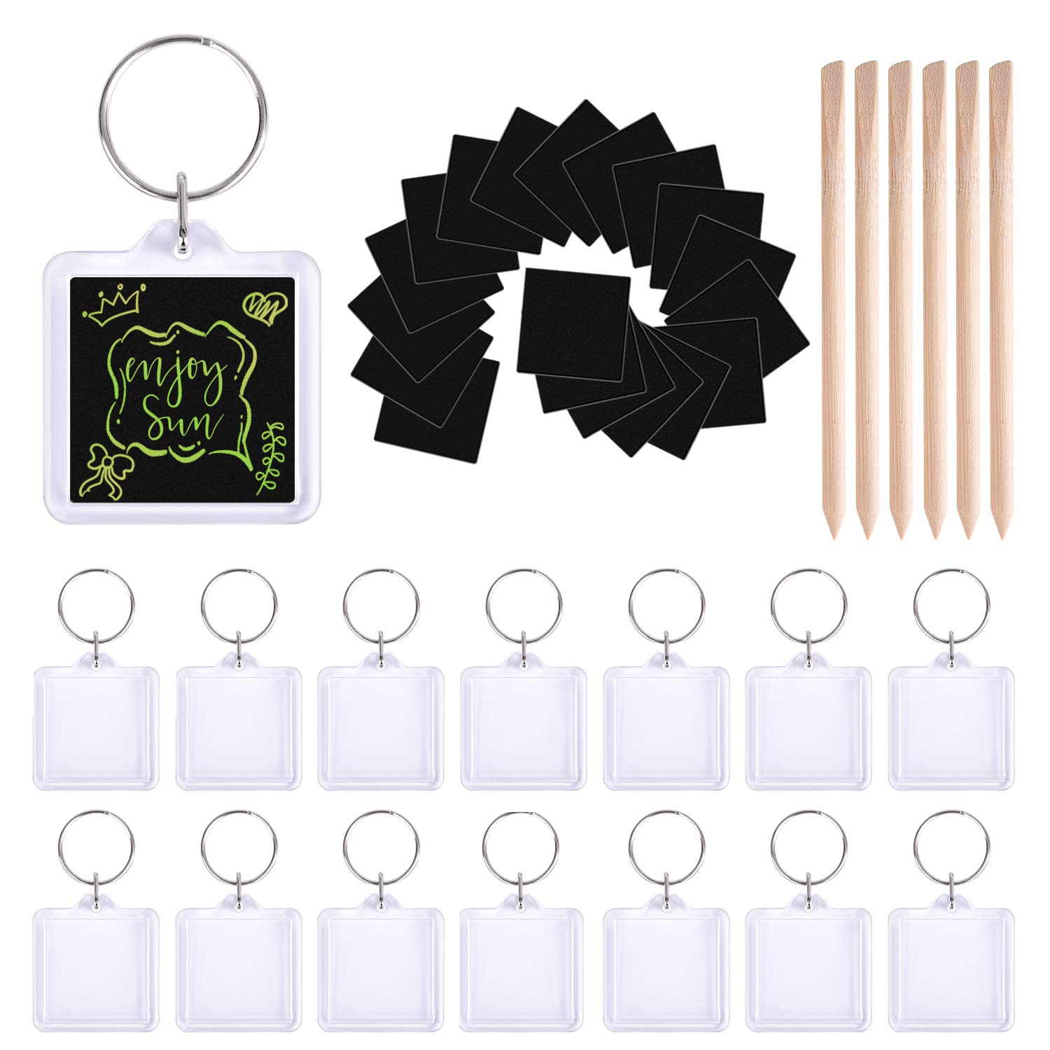 TUPARKA 38 Pcs Scratch Art Key Chain Set Scratch Rainbow Papers Rainbow Key Ring for Party Bag Fillers and Craft Supplies