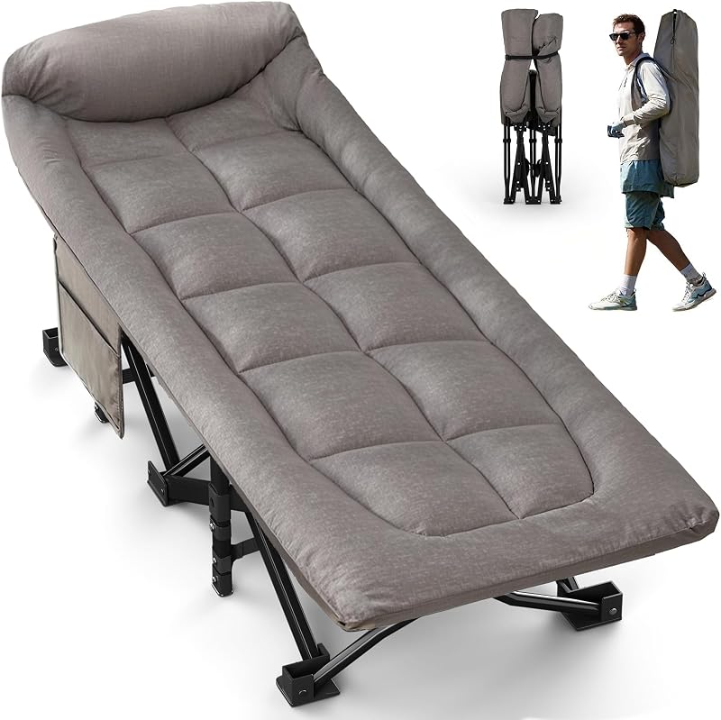 OVERMONT 28 Inch Extra Wide Padded Folding Camping Bed Cot with Carry Bag