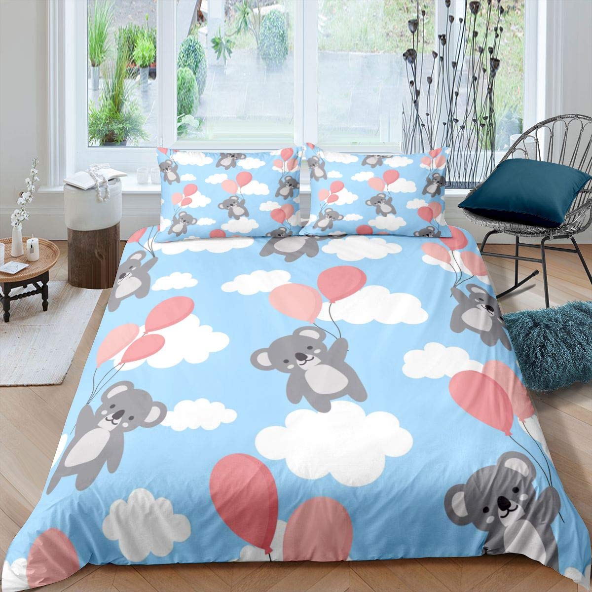 Homemissing Koala Duvet Cover Cute Koala Bedding Set Cartoon Koala Bears Comforter Cover for Boys Girls Lovely Animal Bedspread Cover Double Size
