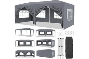 10x20FT Pop Up Gazebo, Heavy Duty Canopy Tent with 6 Removable Sidewalls, UV-Resistant Design, Ideal for Outdoor Parties & Ga