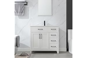 LUCKWIND 36" Bathroom Vanity with Sink Combo, Modern Bathroom Storage Cabinet with Ceramic Sink, Include Matte Black Faucet, 2 Doors & 3 Drawers without mirror, White