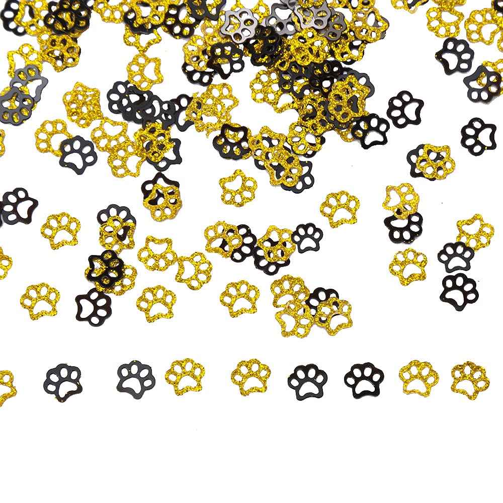 Gold Glitter Paw Print Confetti, Dog Paw Print Table Confetti for Baby Shower Wedding Pet Birthday Party Tropical Jungle Party Decorations (Black&Gold)