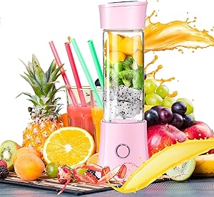 chusecure Portable Blender for Shakes and Smoothies Personal Blender Cup Mini Blender 16oz with Travel Lid 6 Blades Battery Operated USB Rechargeable for Sports Office Travel Gym Outdoors (Elegant Pink)