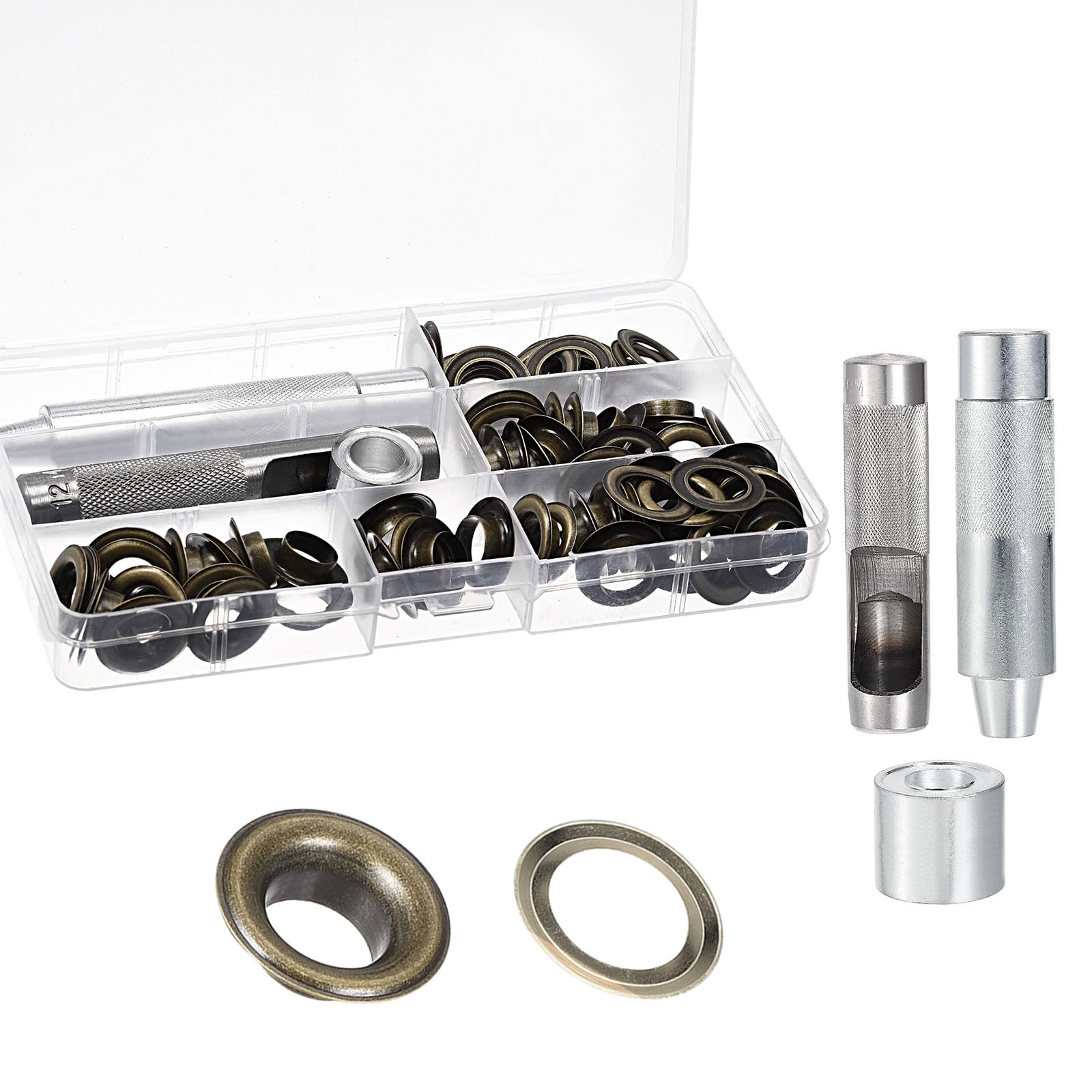 Kozelo 50 Sets Grommet Tool Kit - [ 1/2 Inch ] Copper with Setter Tools Grommets Eyelets for Leather Clothing Curtain Use | Bronze Tone