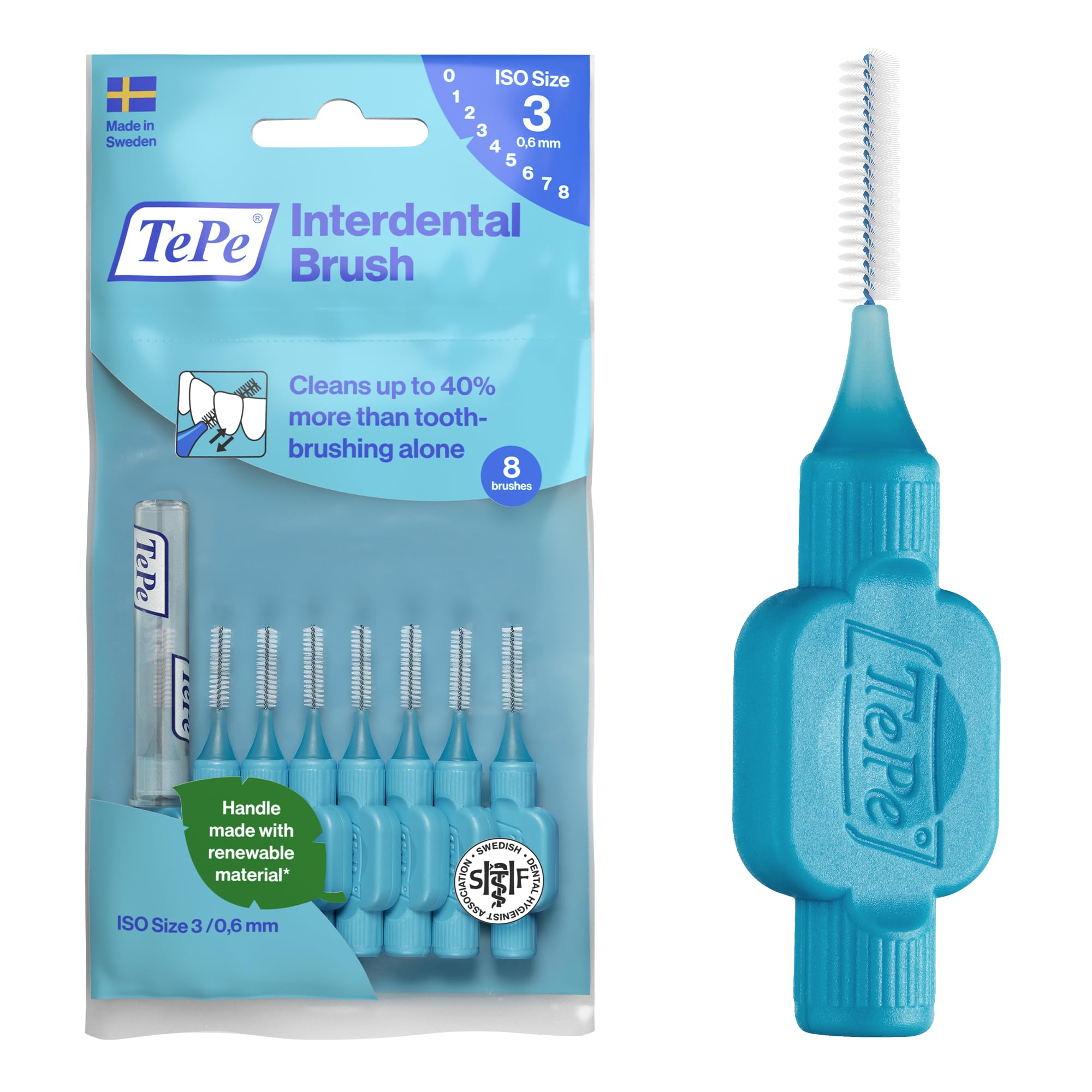 TePe Interdental Brush, Original, Blue, 0.6mm/ISO 3, 8pcs, Plaque Removal, efficient Clean Between The Teeth, Tooth Floss, for Small Gaps โ image 1