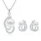 Morenitor Jewelry Set Gold Plated Faux Pearl Pendant Necklace Dangle Earring Stud Set Gifts for Women