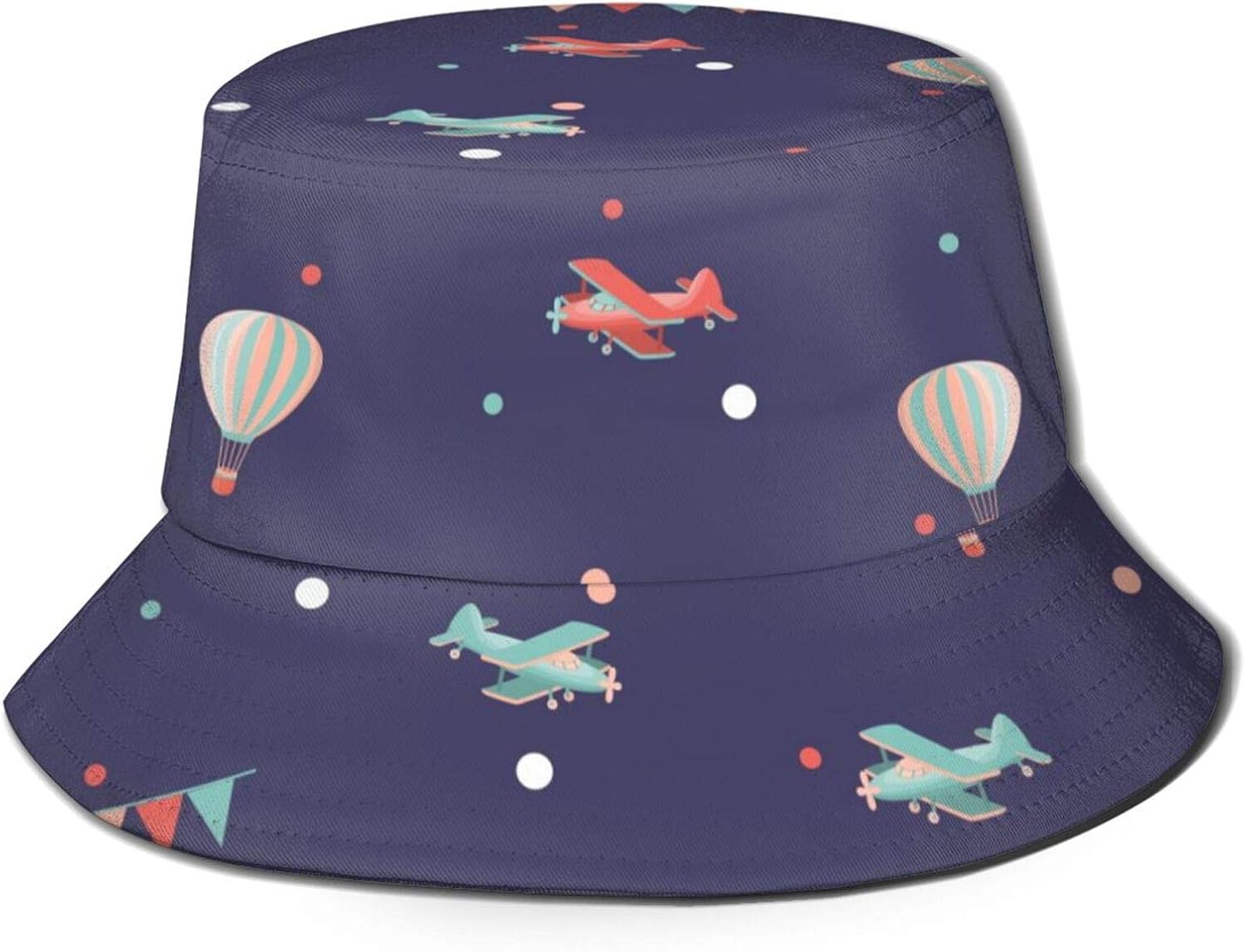 Cute Hot Air Balloon with Airplane Bucket Hat Unisex Outdoor Summer Cap