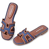 Timutopone H Flat Sandals for Women Dressy Lightweight Comfortable Slide Sandal Fashion Summer Trendy Casual Slip-On Shoes