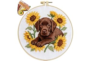 Labrador Embroidery Kit: Dog Pattern Stamped Cross Stitch Kit - Poly-Cotton Fabric Needlepoint Starter Set - DIY Pet Lover Gi