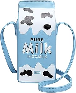 Cute Milk Box Purse, Techcircle PU Leather Crossbody Bag Waterproof Casual Phone Wallet Travel Makeup Bag Gadget Organizer for Girls, for iPhone 11 XS Max 8 7 6 Plus, Galaxy S20 S10 S9 S8 Plus, Blue