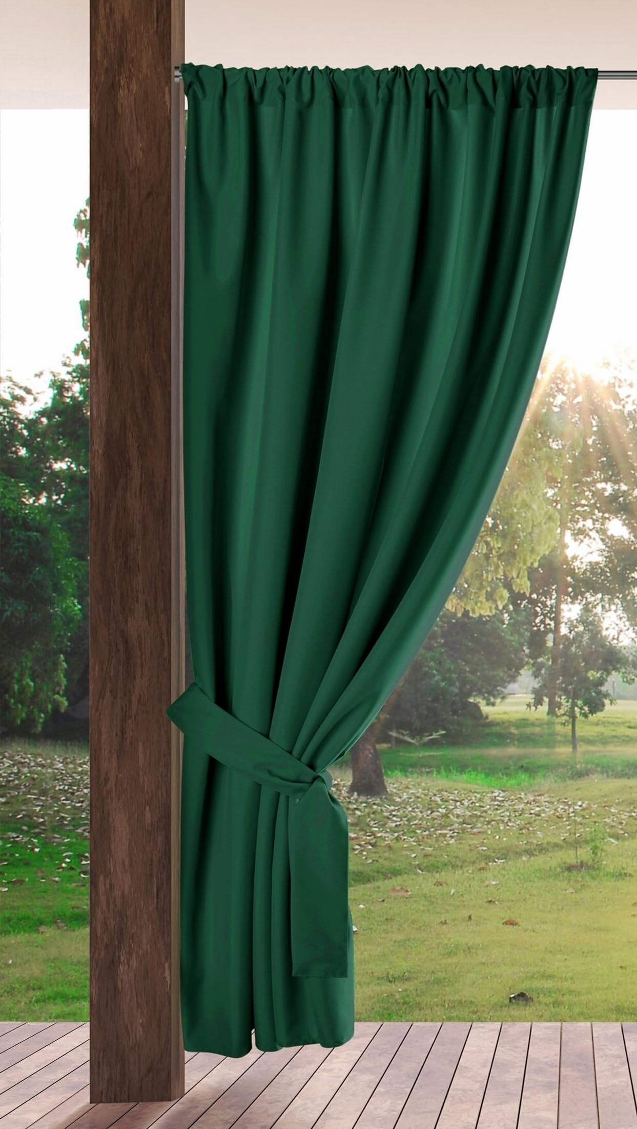 Eurofirany GARDEN Outdoor Curtain with Rod Pocket - 1 pc. Sun Protection, Privacy Screen, Windproof, Waterproof Curtain for Patio, Gazebo, Pergola, Porch, W61" x L79", Dark Green