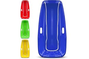 BACK BAY PLAY Winter Snow Sleds Plastic Snow Sled for Kids and Adults - 35" Single Rider Kids Sled Made Durable, Snow Sleds for Kids and Adult Heavy Duty Fast Sliding - Kids Snow Sled with Rope