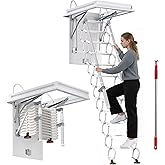 Ceiling Mount Attic Ladder（12-Step）, Retractable Pull Down Attic Staircase | with Armrests, Hidden Mount Extension Stairs for Home Garage Storage, 660 lbs Capacity（38.9 &times; 31.1 inch Opening）