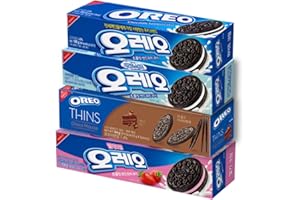 UNHA'S ASIAN SNACK BOX Korean Snack Cookies Sandwich Crackers – 4 Pack OREO Variety Limited Edition White Cream, Mild Sweet, Thins Choco Mousse, and Strawberry Cream Flavor Biscuits Treats for Kids Adult Senior