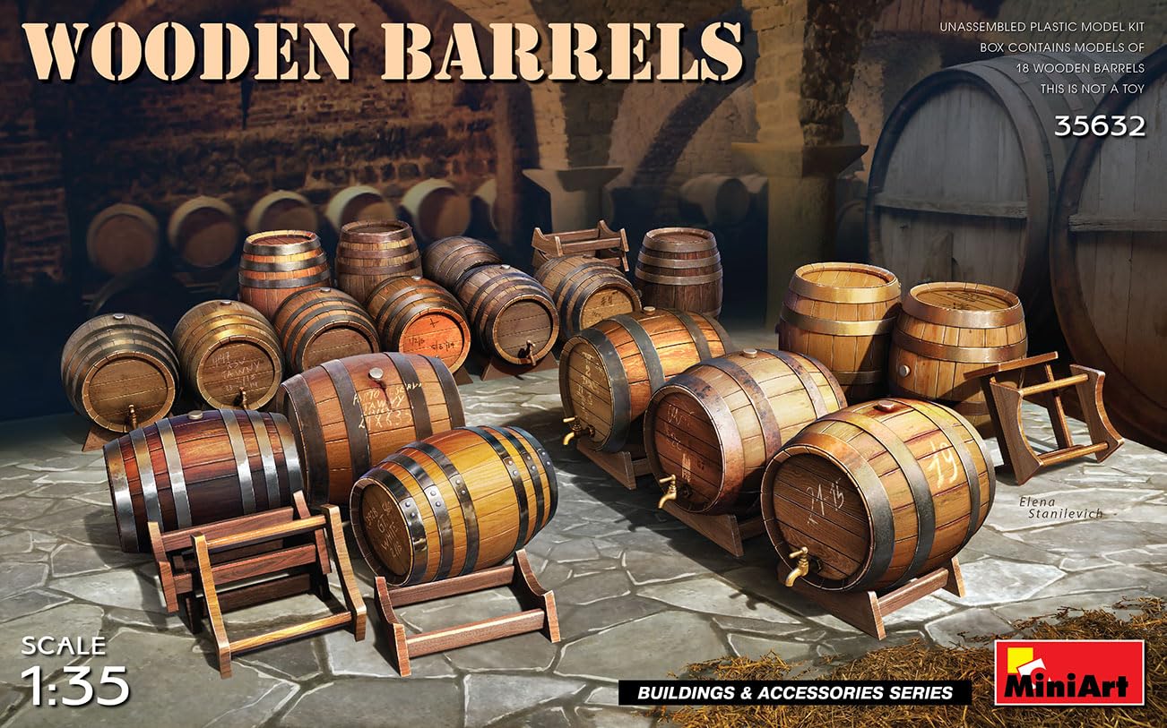 Miniart MIN35632 1:35-Wooden Barrels, Geformte Farbe