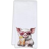 Cabana Bro Funny Cocktail Pig Kitchen Towels, Pig Lovers Gifts Dish Tea Hand Towels for Kitchen Bar Cart Decor, Gifts for Cocktail Lovers, Bar Towel for Bartender, 16x24 Inches
