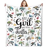 Sea Turtle Blanket Just A Girl Who Loves Turtle Blankets Soft Warmth Flannel Throw Blankets Bedding Decor for Kids Girls Adults Gifts All Season 50"x40"