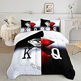 AILONEN Black White K & Q Couple Bedding Set Queen Size,Red Diamond 3D Print Comforter Set for Boys Girls,King and Queen Comforter Set for Couples,1 Comforter with 2 Pillowcases,3 Pieces