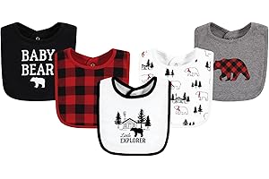 Hudson Baby Unisex Baby Cotton Bibs, Buffalo Plaid Bear, One Size