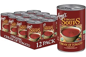 AMY'S Amy’s Soup, Cream of Tomato Soup, Gluten Free and Low Fat, Made With Sun-Ripened Tomatoes, Canned Soup, 14.5 Oz (12 Pack)