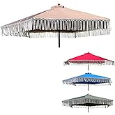 FORMOSA 9ft 6 Rib Market Bohemian Patio Umbrella Replacement Canopy - 300D UV Protective and Water Resistant Patio Canopy - Taupe Tassels