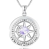 JOMOS JEWEL Valentine's Day Gifts for Women-Compass Birthstone Necklace for Women - Sterling Silver Pendant Birthstone Necklace - Meaningful Gemstone Jewelry Gifts for Anniversary Birthday