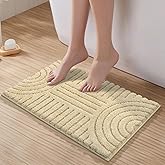 SHACOS Boho Small Bathroom Rugs 24"x16" Extra Soft Absorbent Microfiber Bath Mats Home Decor Non Slip Bath Rugs Machine Washable Shaggy Carpet for Bath Room Floor Shower Bathtub, Beige 1'4" x 2'
