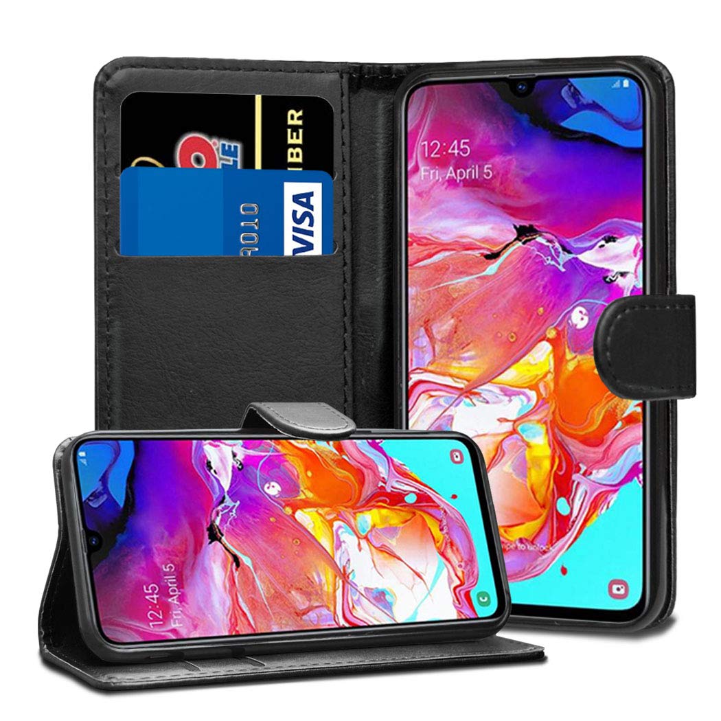 GAPlus Samsung Galaxy A70 Leather Case - Premium Wallet Case Leather Flip Cover For Samsung Galaxy A70 [Card Holder] [Magnetic Closure] (Black)
