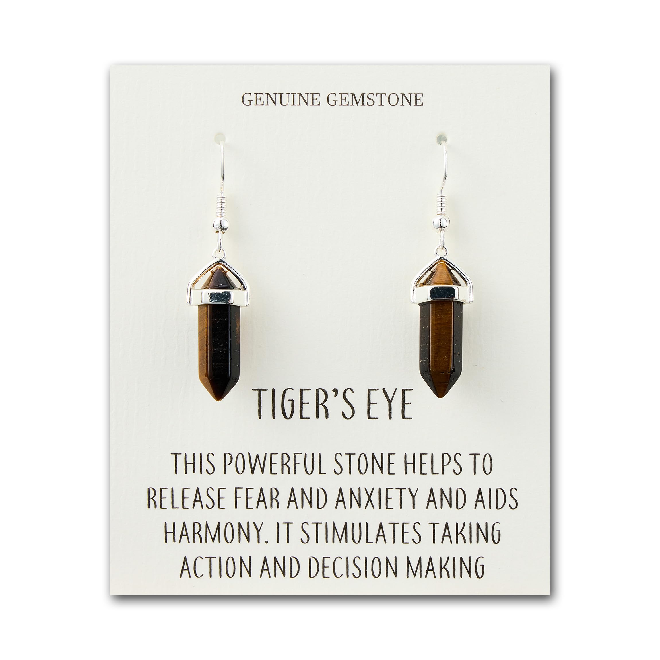 Philip Jones Tiger's Eye Gemstone Drop Earrings with Quote Card