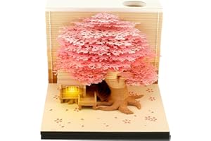 YULBEN 2024 Desk Calendar 3D Memo Pad w/Led Lights Creative Tree House Note Pad DIY Tear-Away Calendar Paper Carving Art for Home Office Desktop Decor