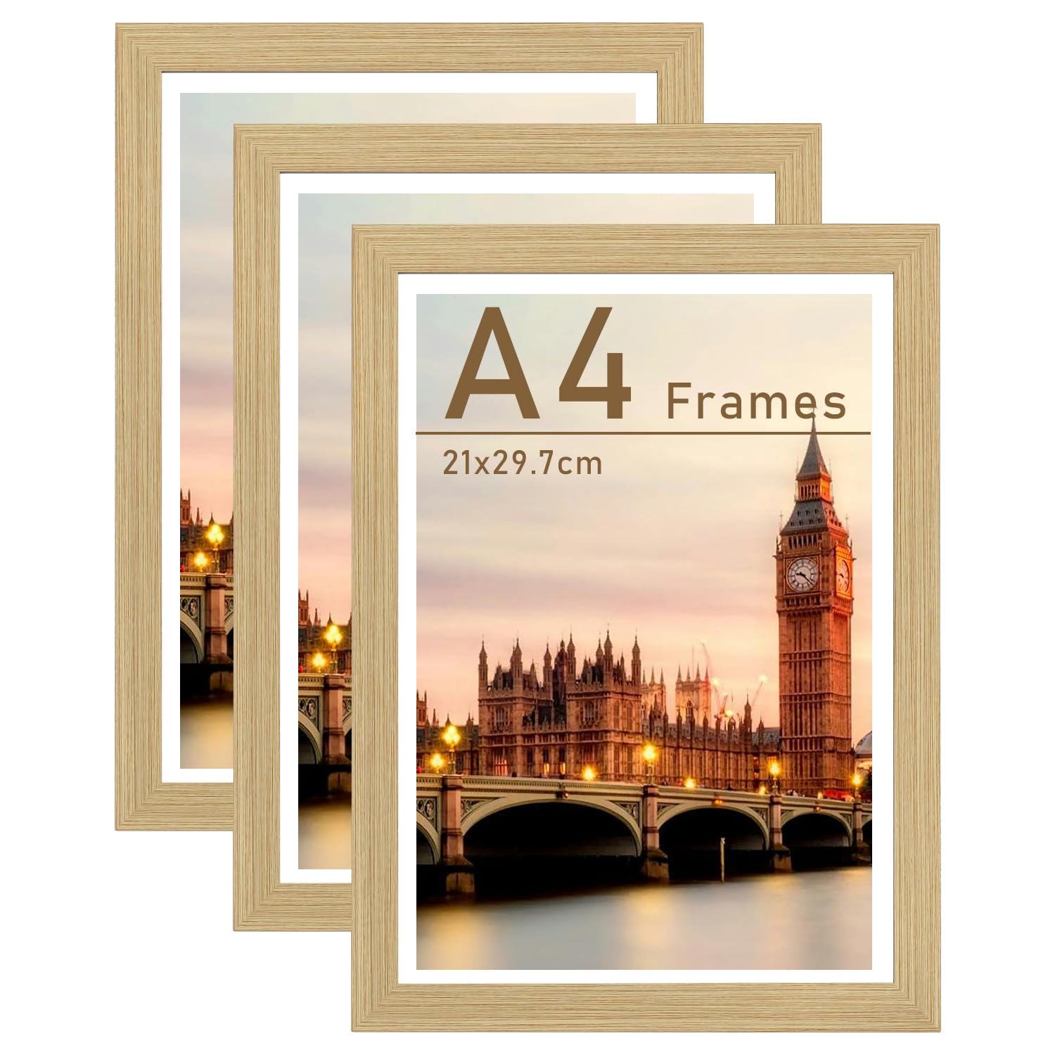 Bobeen A4 Picture Frames, Pack of 3 Natural Photo Frame (21x29.7CM) for Table Top and Wall Mounting