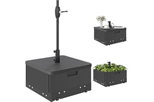 Outsunny 175lbs Heavy Duty Plastic Patio Umbrella Base with Wheels, 3-in-1 Market Umbrella Stand, Outdoor Side Table, Planter