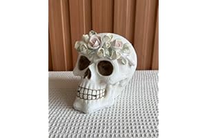 LAIKEARTS Halloween Decorations Skull, Life Size Skeleton, Flower Embellished Skull Resin Vintage Statue, Day of The Dead Skulls