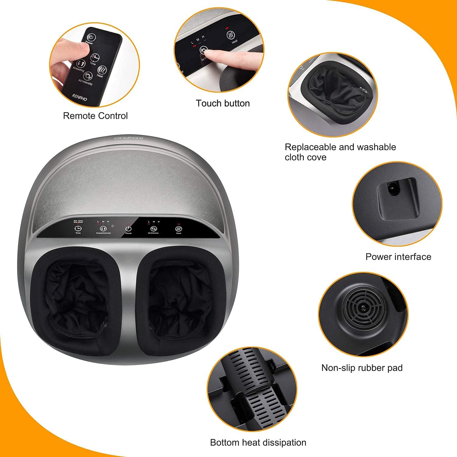 RENPHO Foot Massager Machine with Heat and Remote, Shiatsu Deep Kneading, Multi-Level Settings, Delivers Relief for Tired Muscles and Plantar Fasciitis, Fits feet up to Men Size 12, Fathers Day Gifts: Health & Personal Care