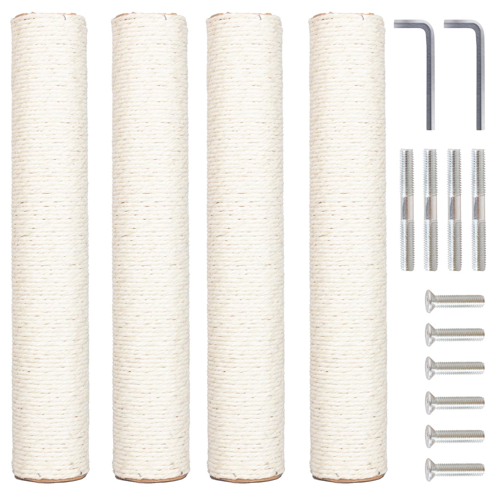 Pinkgarden 4-Pack 15.7" Cat Scratching Post Replacement - Natural Sisal Rope Scratcher Poles with M8 Screws for Indoor Cat Tower Renewal Parts, Easy to Assemble Cat Furniture Refill Parts (White) โ image 1