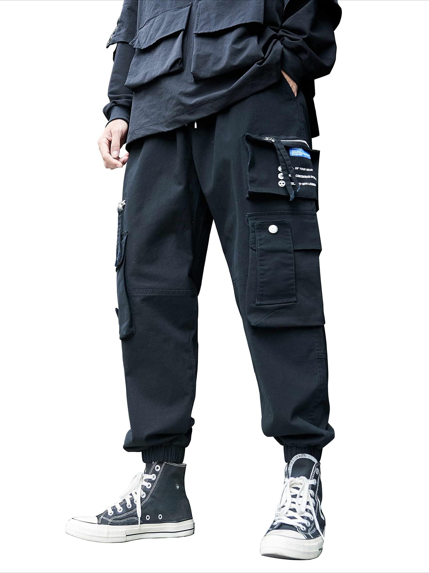 Photo 1 of Ambcol Mens Cargo Pants Casual Joggers Techwear Cotton Streetwear Hip Hop Trousers (X-Large,08 Black)