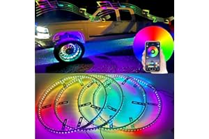 NBWDY 4Pcs 15.5in Double Row RGB Rim Lights,576 LEDs Dream Chasing Colors Wheel Ring Lights Tire Lighting kit APP Control for Cars SUV ATV Pickup RV Camper Trucks Wheel Lights
