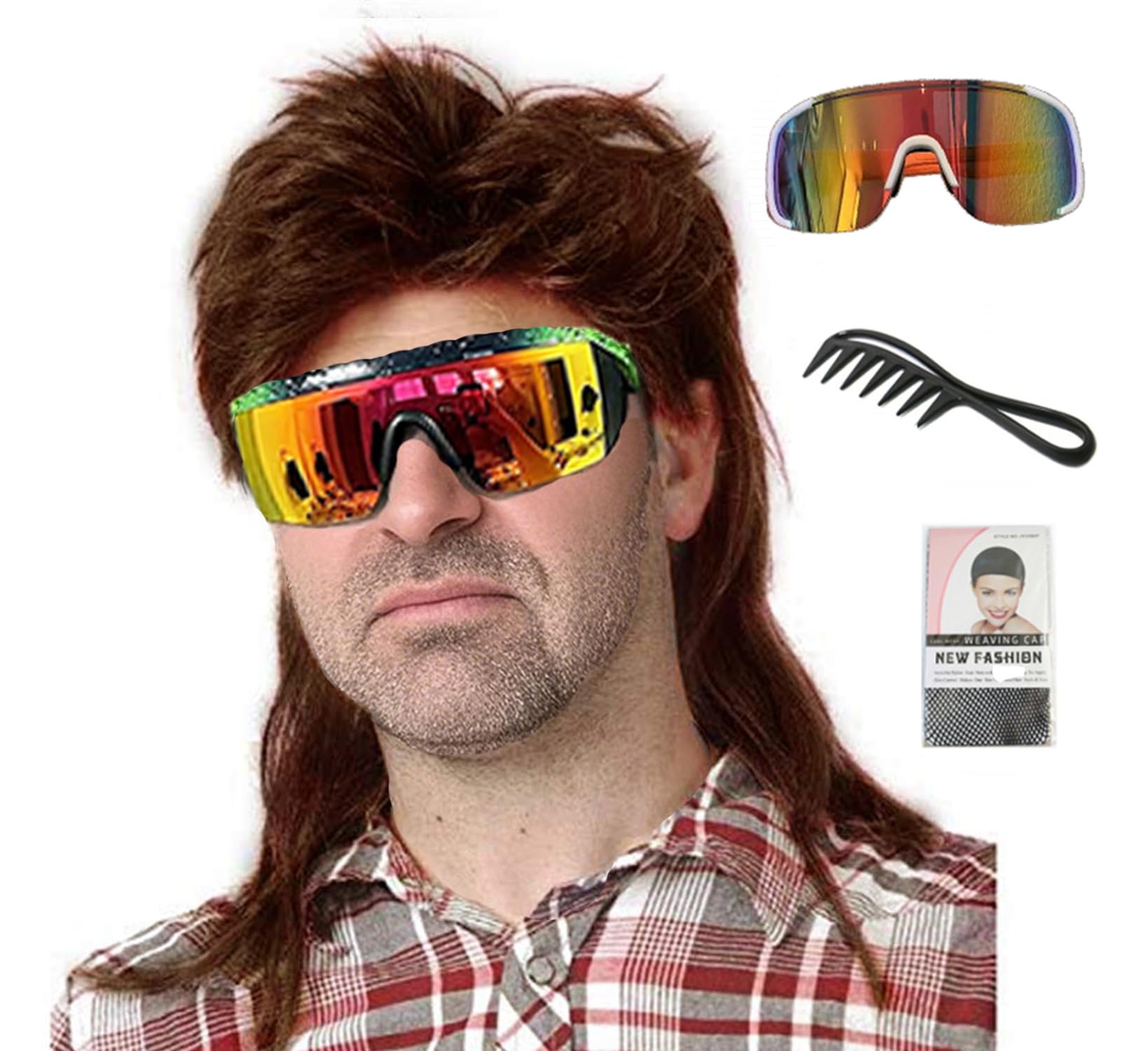 Photo 1 of ByouByou Mullet Wigs for Men 80s Costumes Fancy Party Accessory Cosplay Wig (Mdeium Brown)