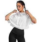 SweatyRocks Women's See Through Mesh Crop Top Short Sleeve Fishnet Drawstring Hooded Workout Tops