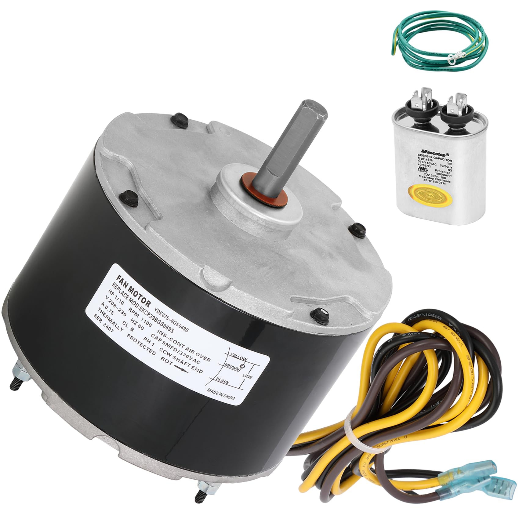 Photo 1 of Garsoo Condenser Fan Motor for Carrier Condensor Electric Motor 5KCP39BGS069S, HC33GE233A, genteq 3S001, Dayton 6DLL7, fasco G3907, GE3907 etc 1/10 HP 1100 RPM 208-230V with Capacitor, 3-Year Warranty