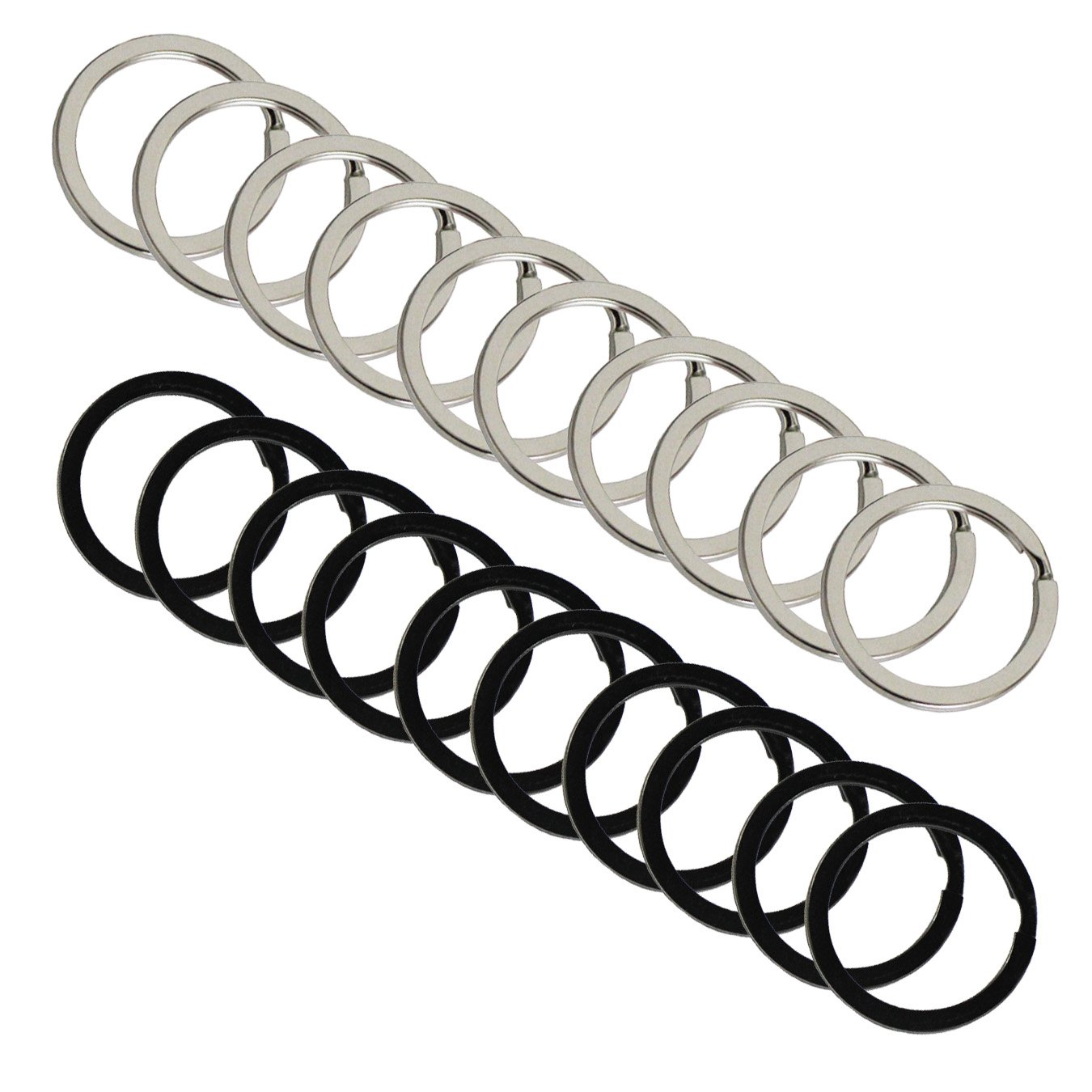 UOOOM 20pcs Metal Flat Key Ring Split Rings 25mm (Black+Silver)