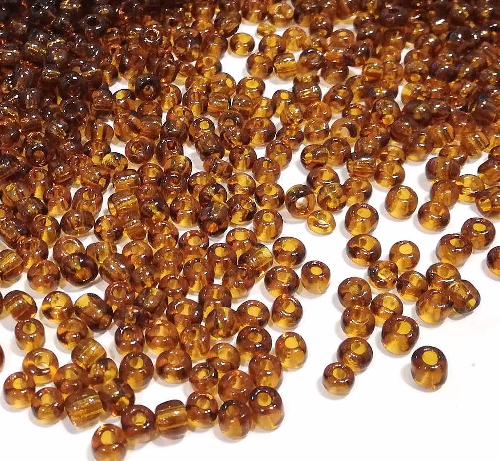 Pack of 1100 Glass Seed Beads 4 mm, 6/0, Pony Beads, Clear Mini Children's Beads, Seed Beads, Choice of Colours (Dark Brown Transparent)